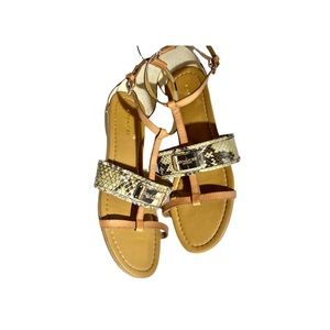NEW Coach Sandals with snake print leather & gold heritage brand plate